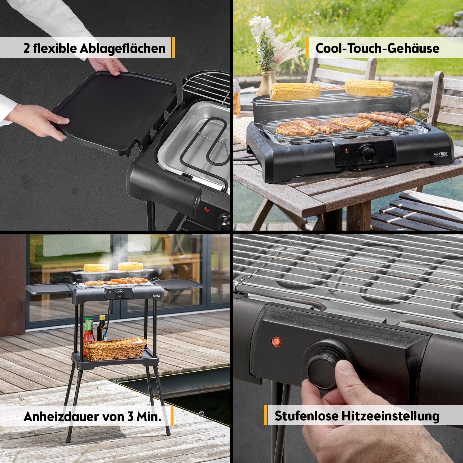 2-in-1 Elektrogrill Tisch- & Standgerät, 2.200 W, große Grillfläche, IPX4