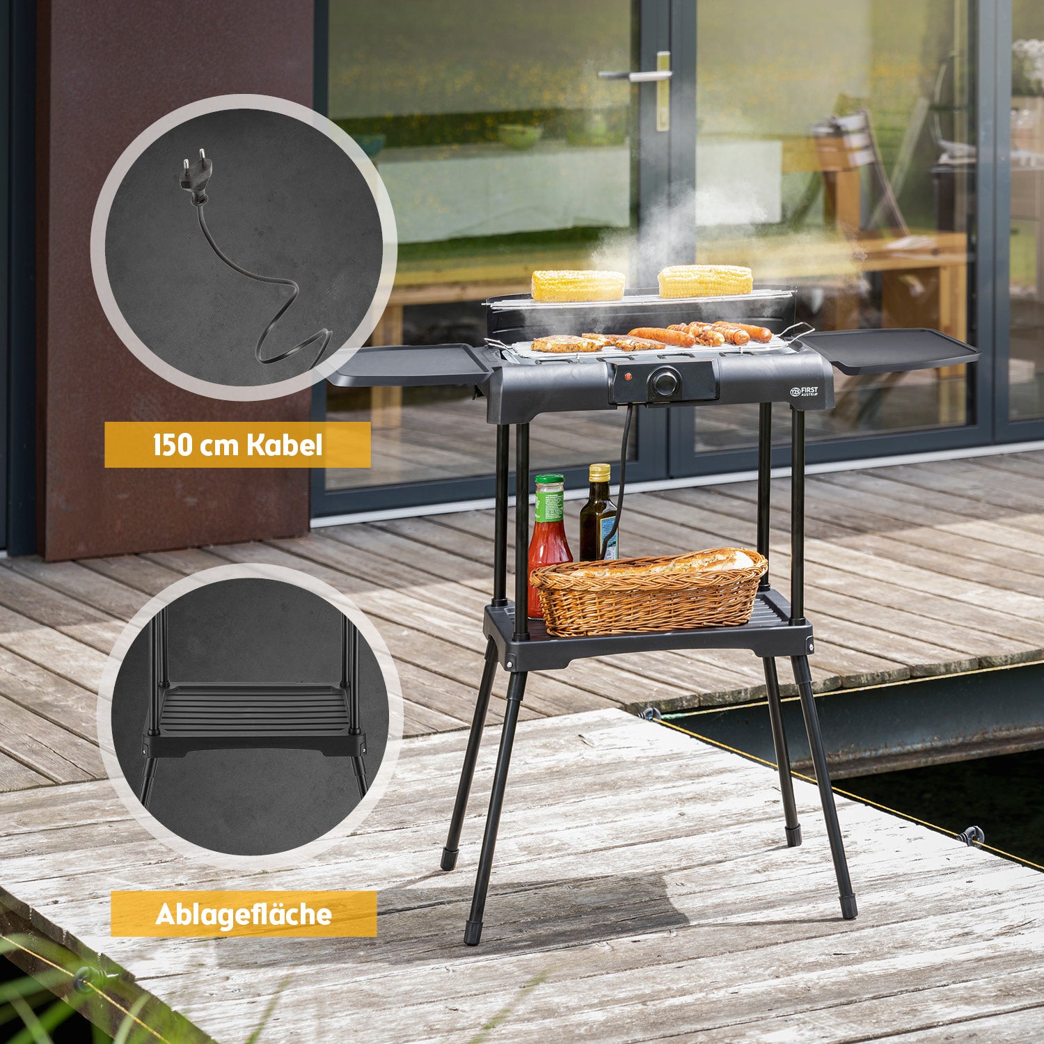 2-in-1 Elektrogrill Tisch- & Standgerät, 2.200 W, große Grillfläche, IPX4