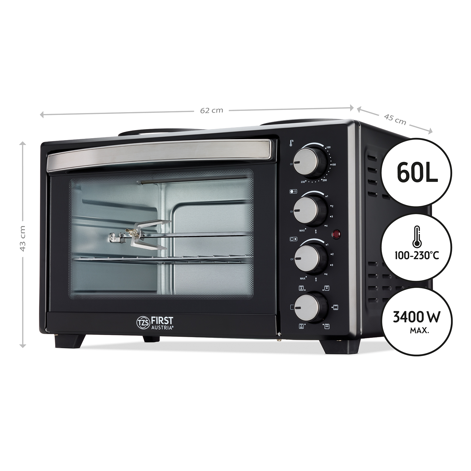 Minibackofen mit Kochplatten | 60L