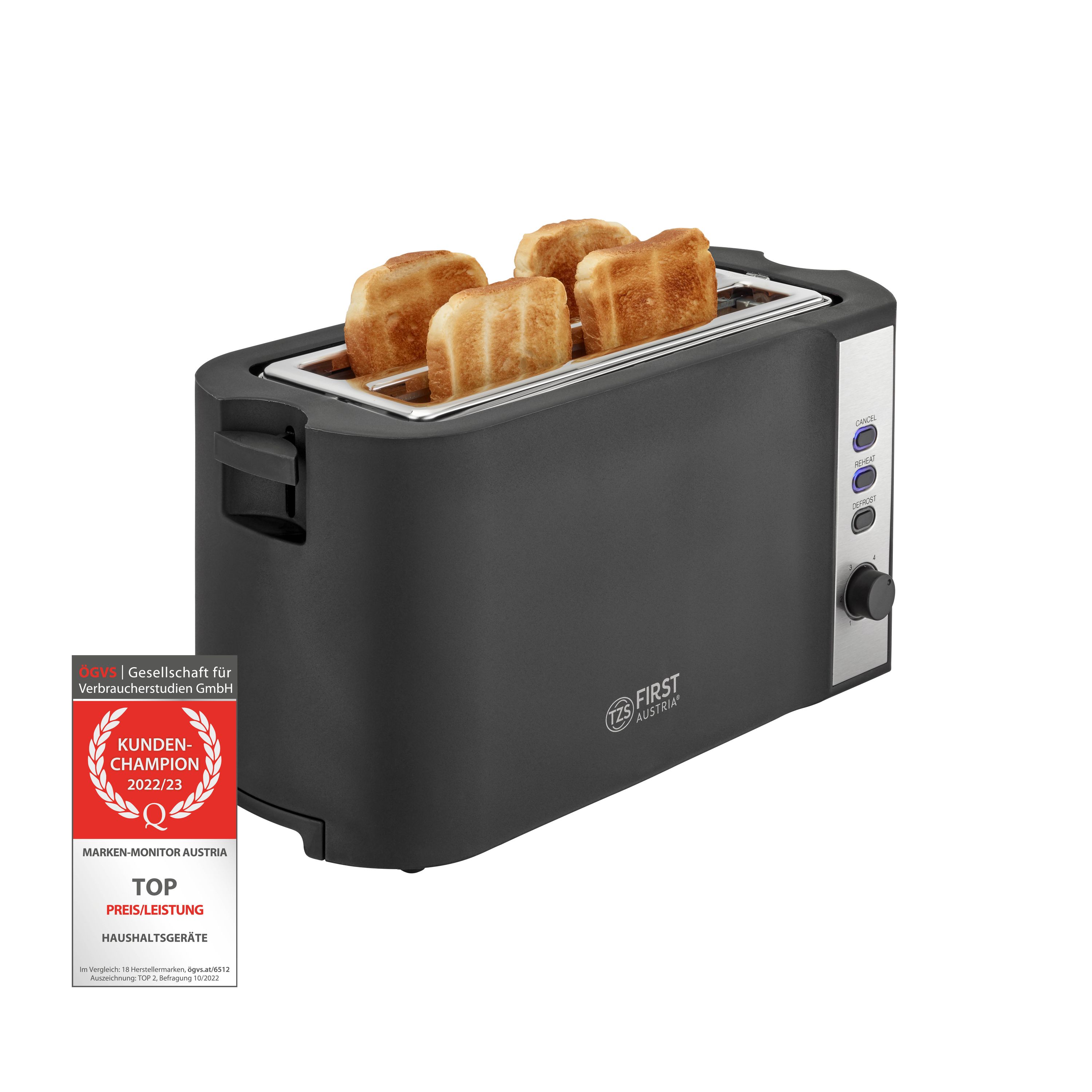 Toaster | 4 Scheiben | 1250W | Schwarz