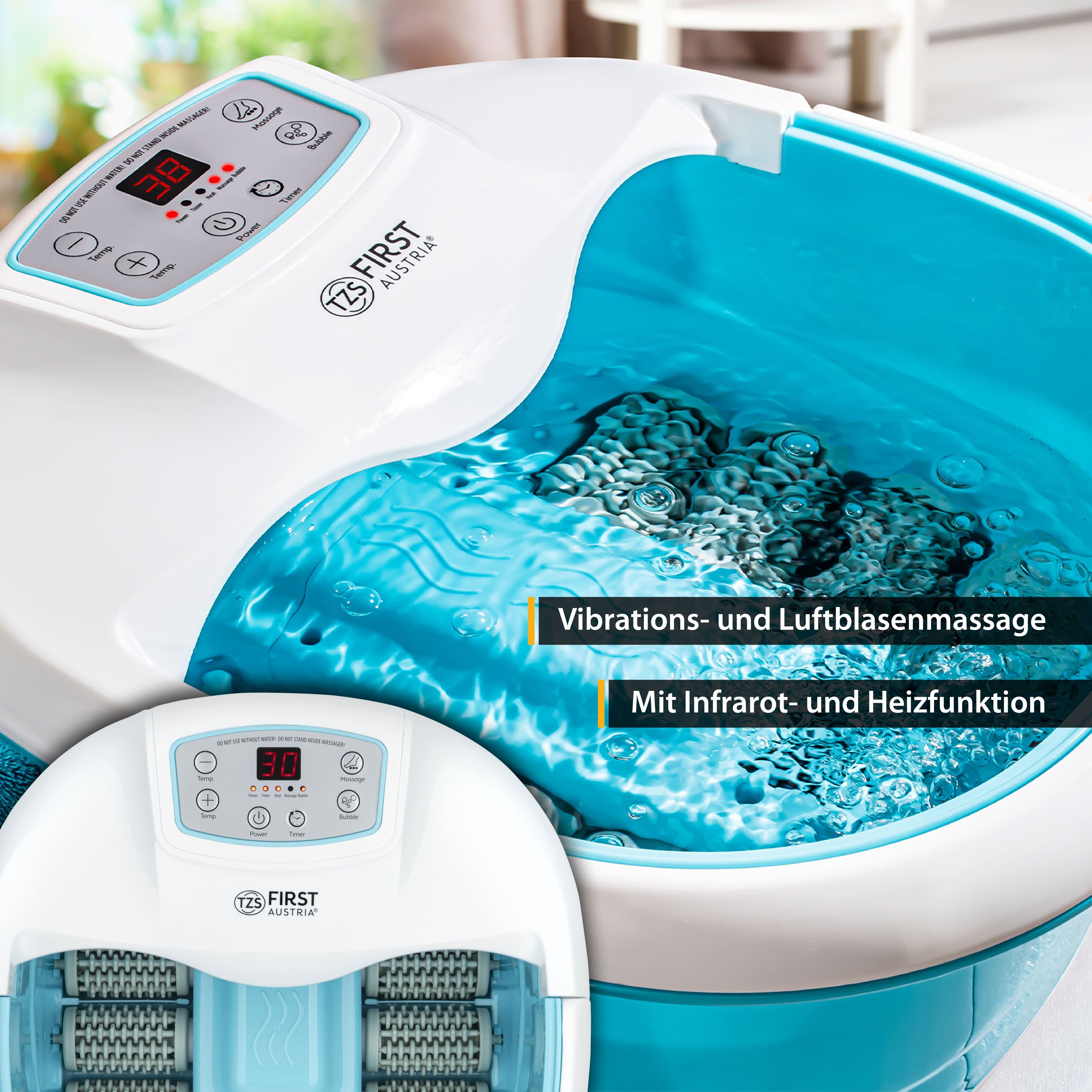 Massage-Fußbad | Infrarot & LED-Display | Blau/Weiß