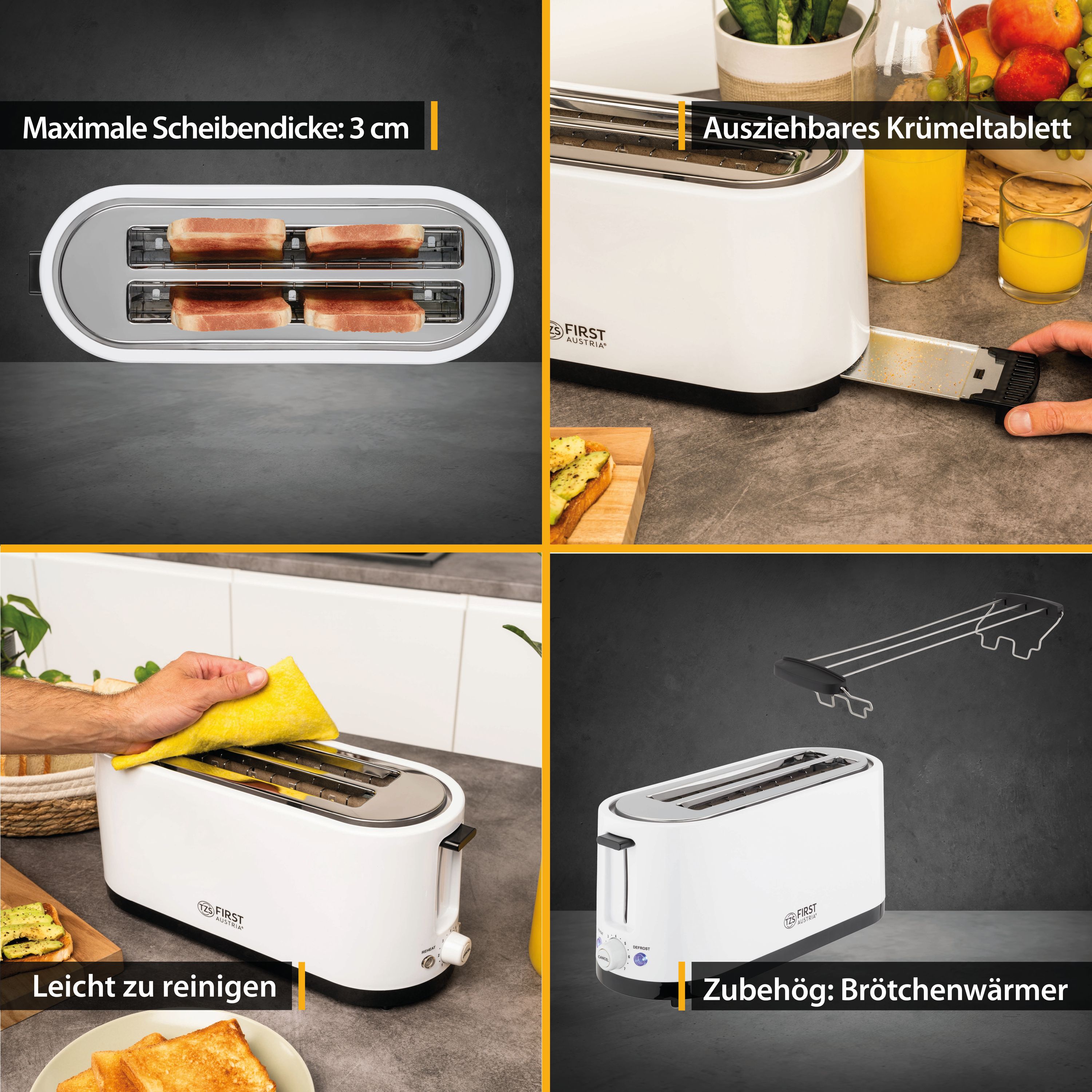 Toaster | 4 Scheiben Langschlitz | 1400W | Weiß